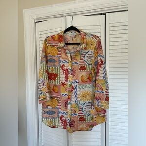 Calypso St. Barth Colorful Italian Coastal
Lobster Fish Shell Print Shirt XL